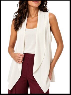 Eileen Fisher Long Vest & Cami Set Bone Ivory Silk Georgette Draped M